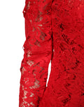 Manche de haut manches longues dolce & gabbana rouge en dentelle avec motifs floraux brodés délicats et tissu semi-transparent