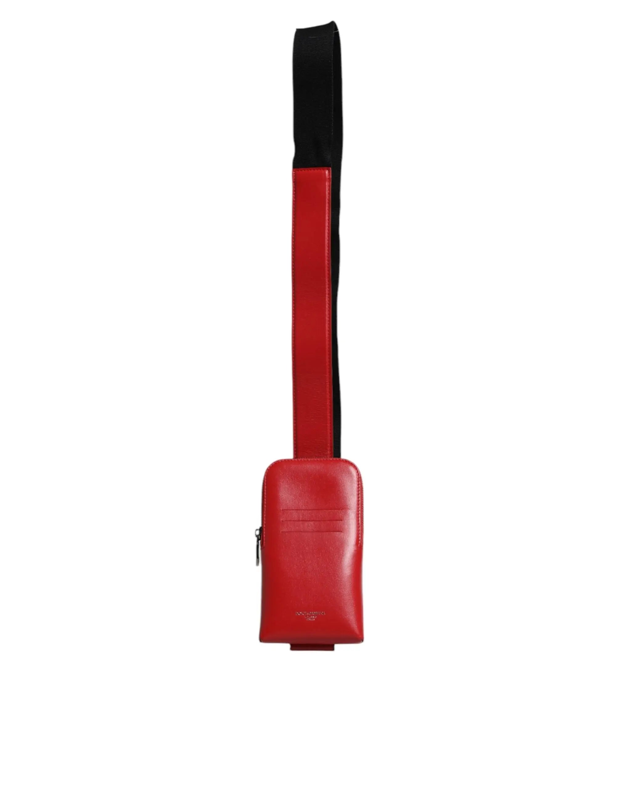 Pochette bandoulière rouge en cuir avec sangle noire dolce gabbana porte-cartes large à fermeture éclair