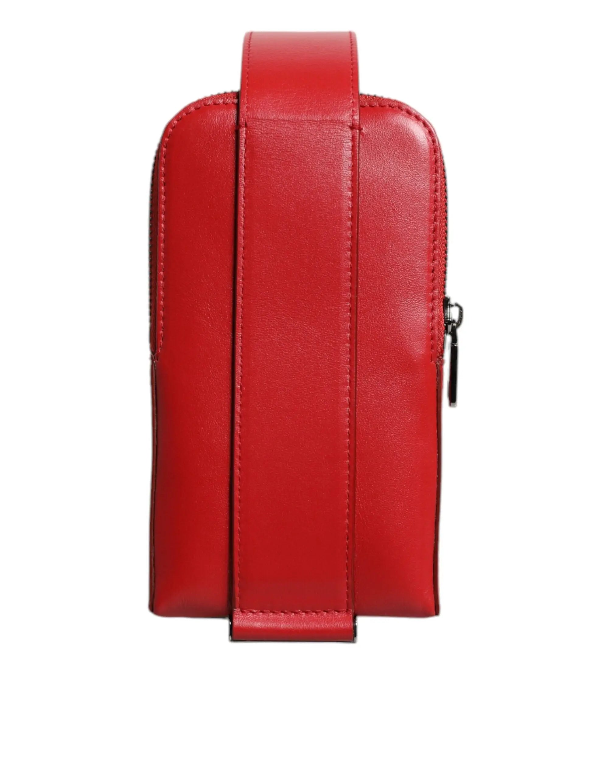 Porte-cartes dolce & gabbana rouge en cuir avec fermeture éclair et large sangle verticale élégante