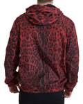 Dolce & gabbana veste bomber zippée à capuche rouge léopard noir en tissu léger pour homme