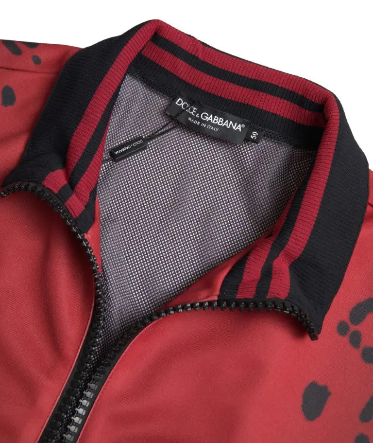 Veste bomber rouge dolce gabbana en polyester avec motif pattes noires et col côtelé