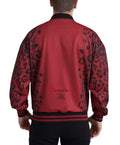 Dolce & gabbana veste bomber rouge en polyester avec motif léopard noir et bordure bleu marine fermeture éclair intégrale