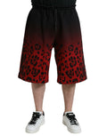 Dolce & gabbana bermuda en coton rouge avec imprimé léopard noir et rouge et taille à cordon de serrage