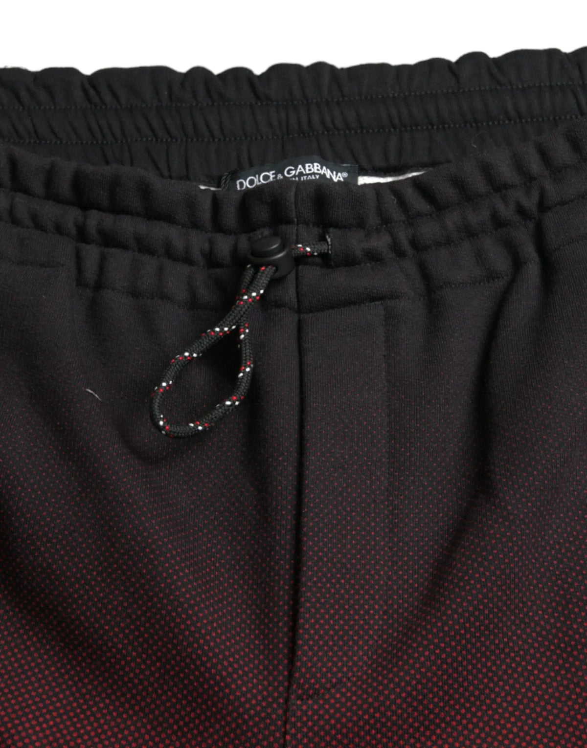 Pantalon de survêtement noir dolce & gabbana en coton avec motif à points rouges et cordon de serrage, short bermuda rouge imprimé léopard