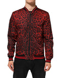 Veste bomber dolce & gabbana rouge à imprimé léopard rouge et noir avec logo brodé et légère brillance