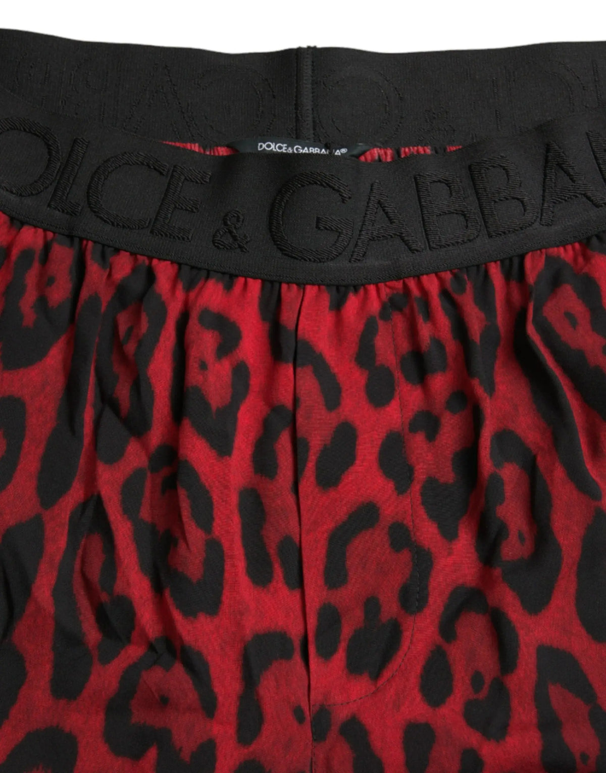 Bermuda rouge à imprimé léopard noir en viscose avec taille élastique noire dolce & gabbana