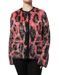 Cardigan dolce & gabbana en mohair rouge avec boutons dorés en fausse fourrure léopard rose et noir vibrant