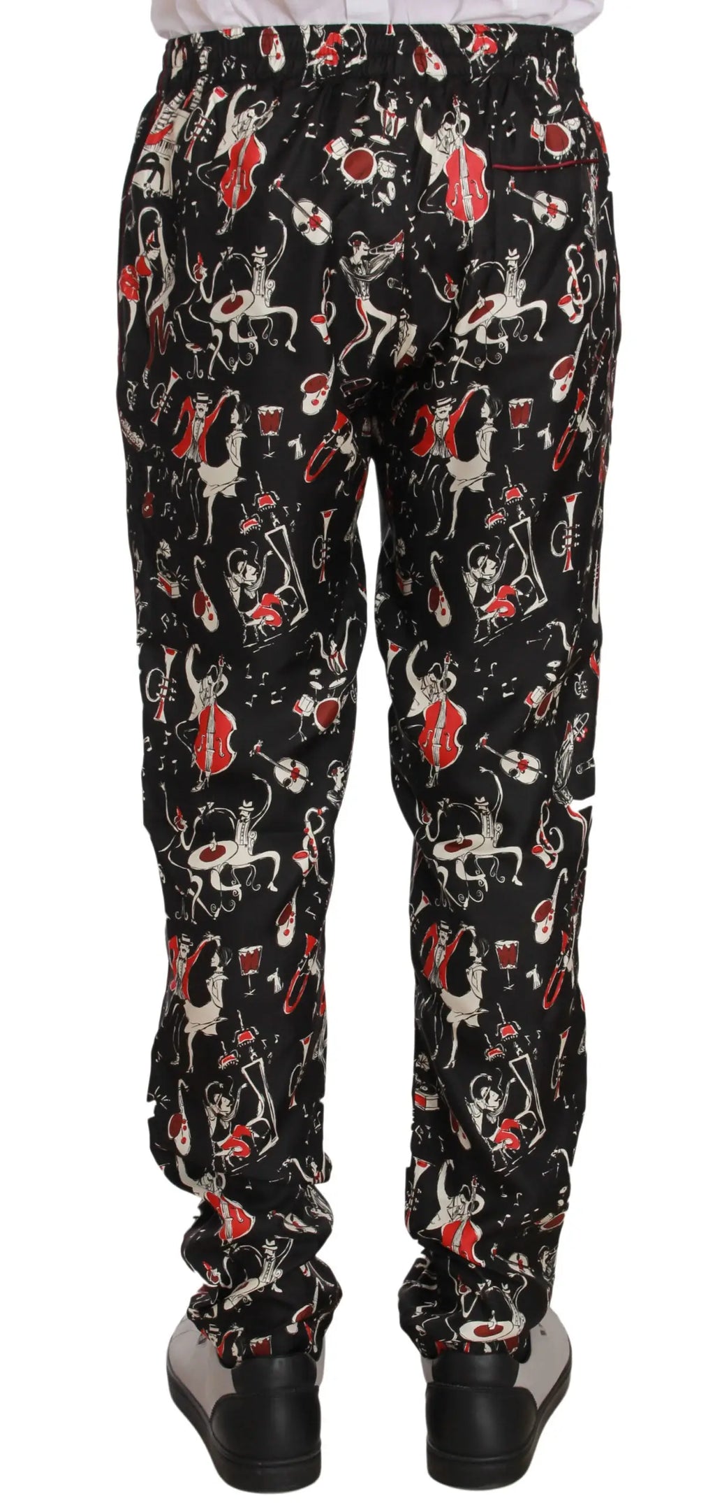 Pantalon de nuit dolce & gabbana noir avec motif vif d’instruments de musique rouges et blancs