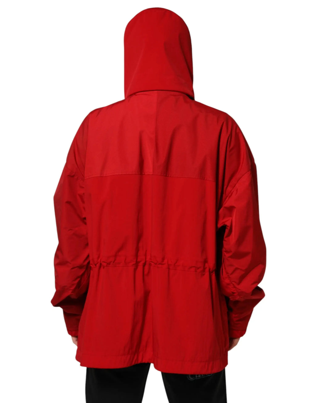 Dolce & gabbana parka homme rouge en nylon avec capuche, coupe ample décontractée et coutures discrètes