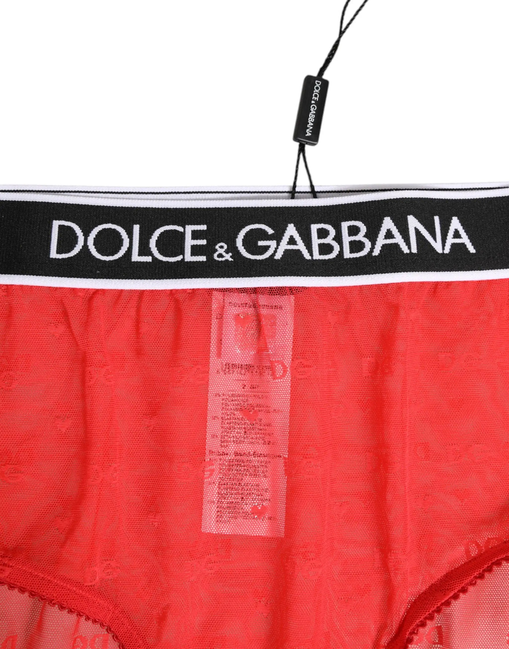 Dolce & gabbana rouge slip en nylon avec dentelle et taille noire à logo blanc pour femme