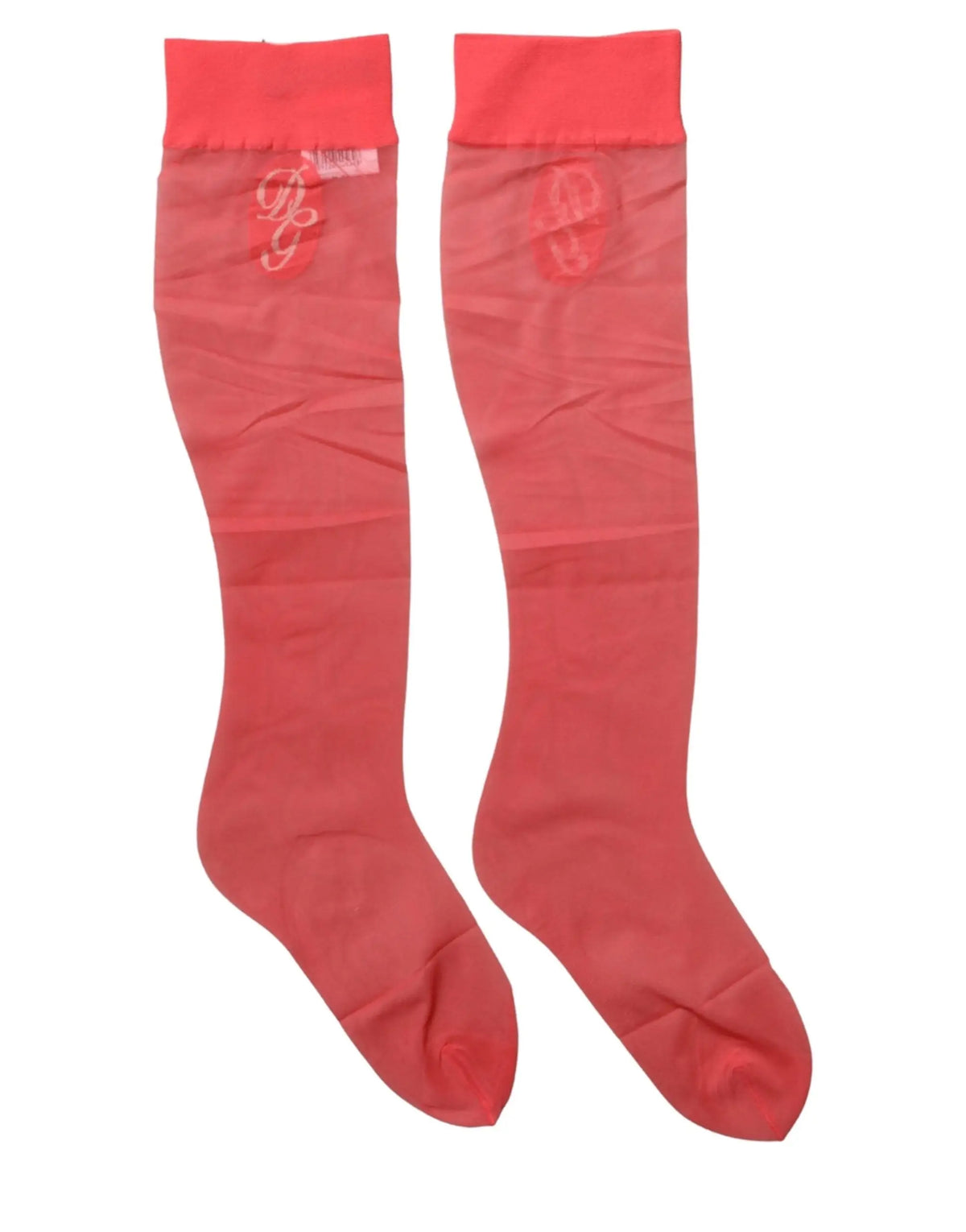 Une paire de socquettes longues en nylon rouge corail dolce & gabbana avec bord côtes et logo brodé subtil