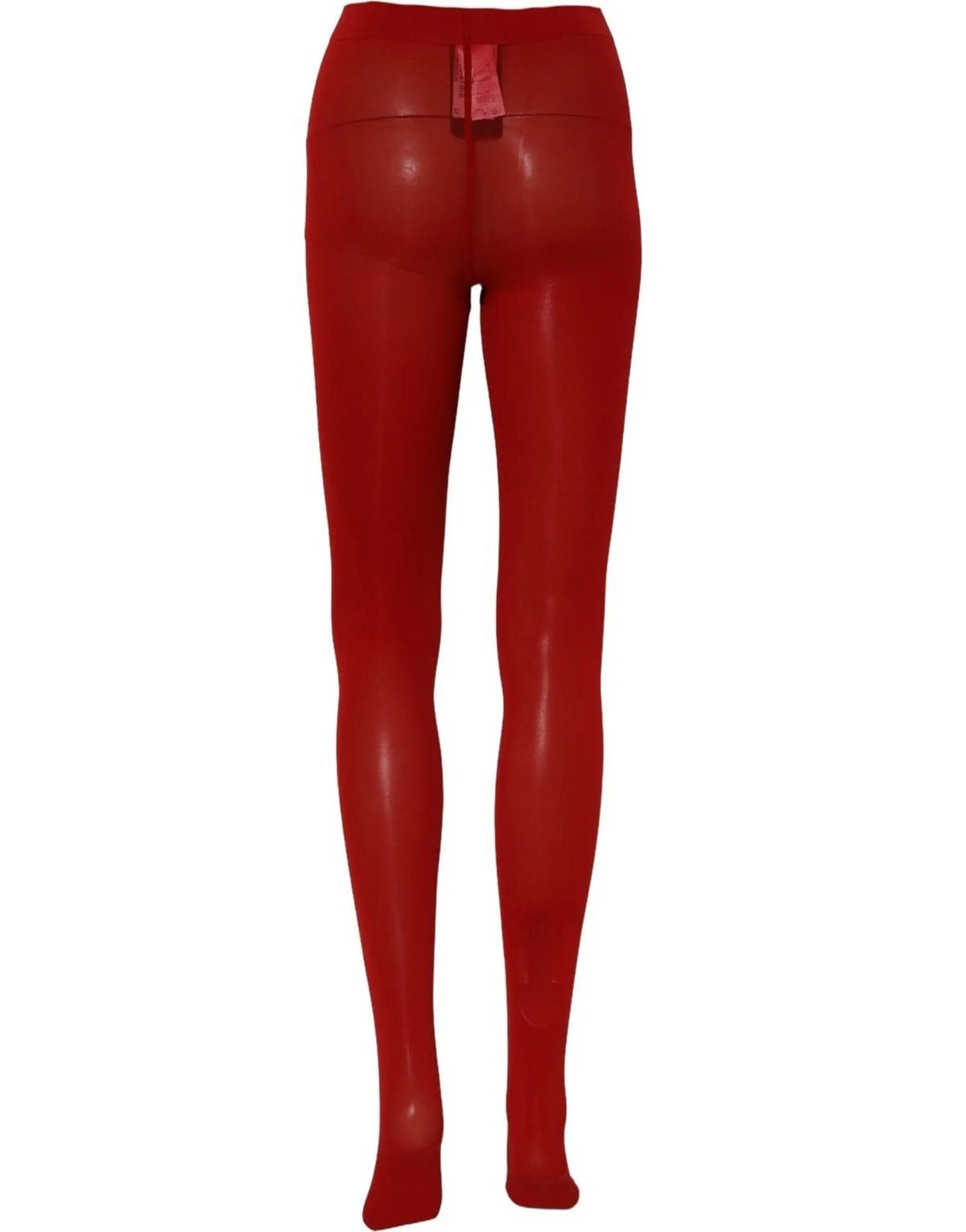 Leggings rouge en latex brillant taille haute avec petite étiquette arrière dolce & gabbana nylon collants