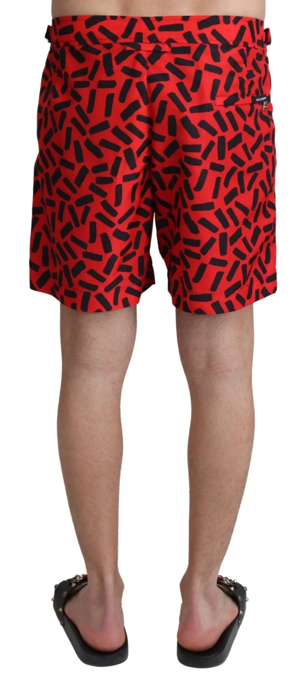 Short de plage dolce & gabbana rouge à motif noir abstrait en tissu léger pour la natation