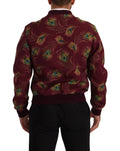 Dolce & gabbana veste bomber rouge en polyester avec motif plumes de paon vert bleu et or et fermeture éclair intégrale