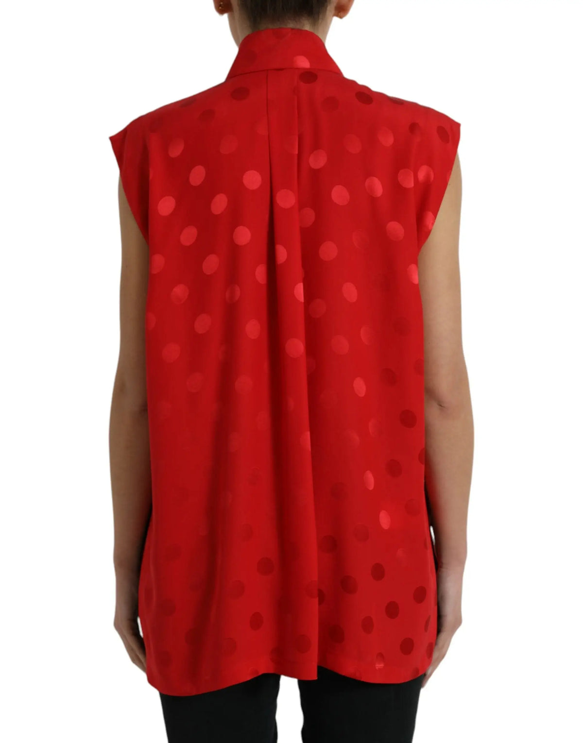 Blouse sans manches dolce & gabbana rouge à col avec légère brillance et pois rouges variés