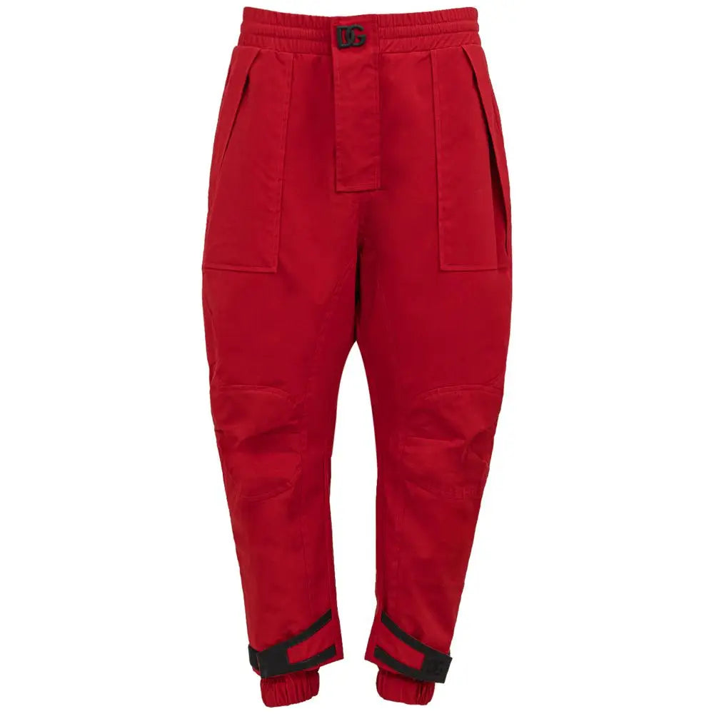 Pantalon cargo rouge dolce & gabbana en polyamide avec poignets élastiqués noirs et logo assorti à la taille