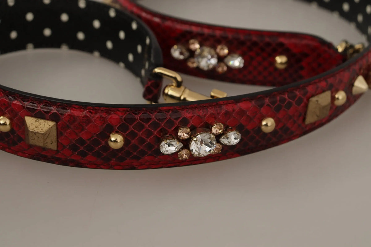 Dolce & gabbana red python leather shoulder strap with snakeskin pattern gold studs and clear crystals