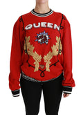 Dolce & gabbana sweat rouge queen avec broderie blanche, couronne de laurier dorée et patch love love central