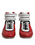Dolce & gabbana red and white high-top sneakers with crocodile-embossed leather black laces and dual white straps