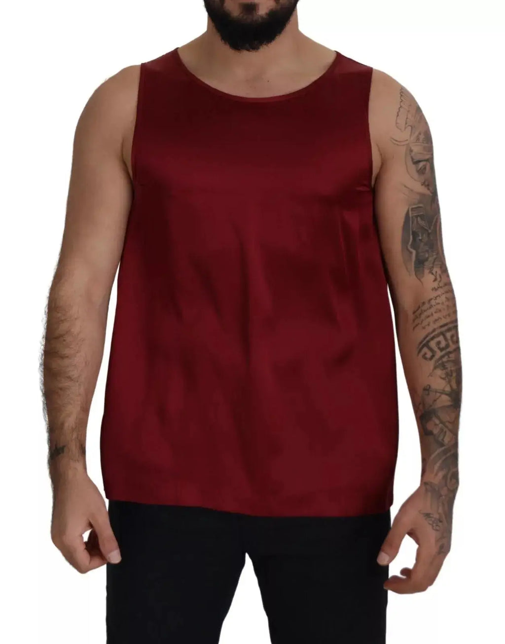 Débardeur en satin bordeaux riche dolce & gabbana avec encolure ronde et plis verticaux subtils en soie