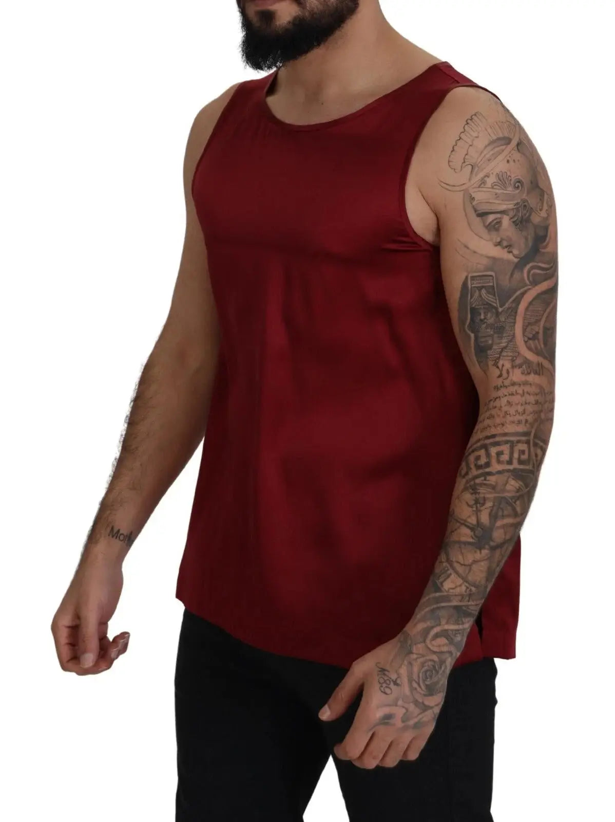 Dolce & gabbana t-shirt sans manches en soie rouge profond avec encolure ronde et fentes latérales discrètes