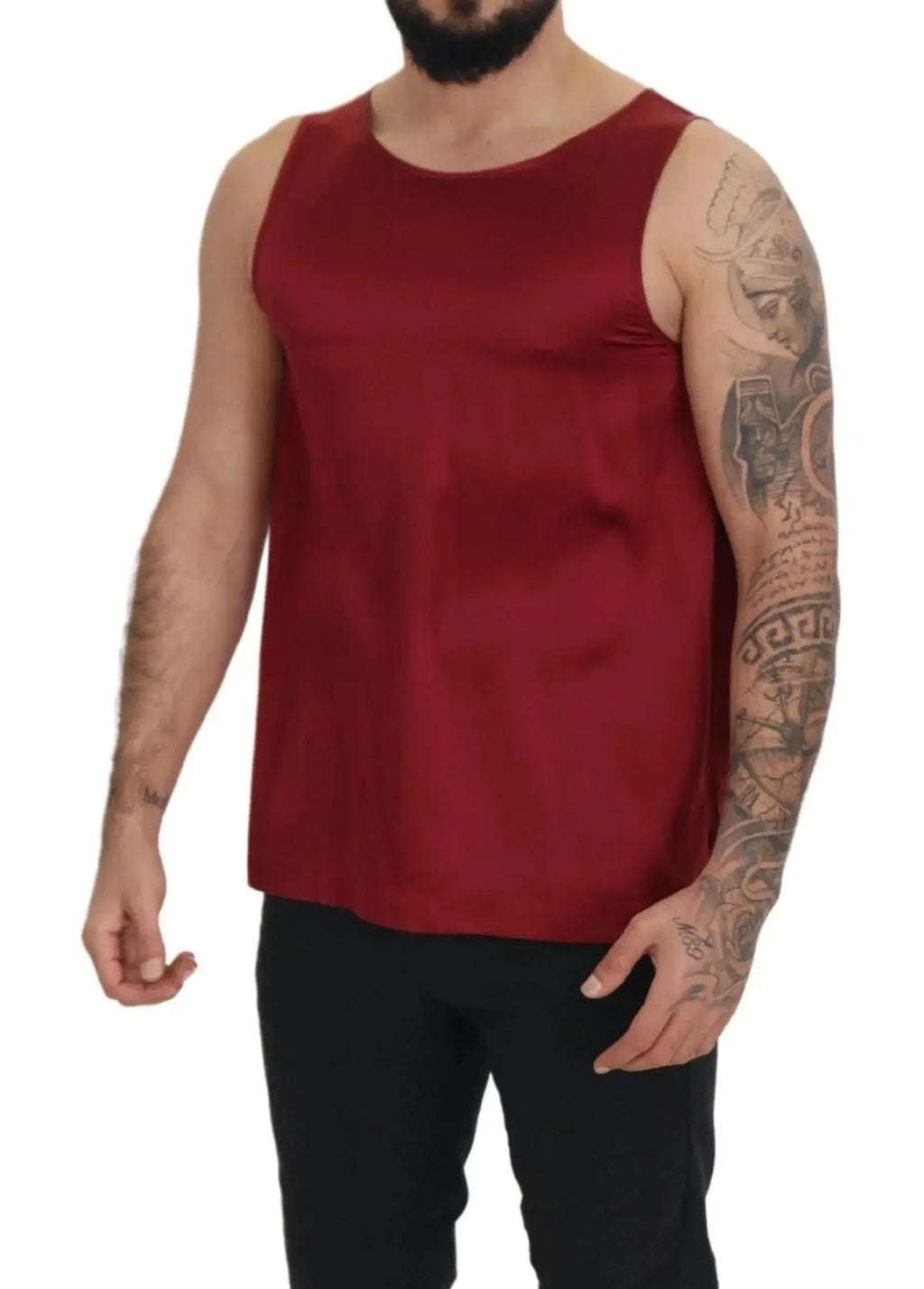 Dolce & gabbana t shirt sans manches en soie rouge profond avec col rond simple et tissu lisse légèrement brillant