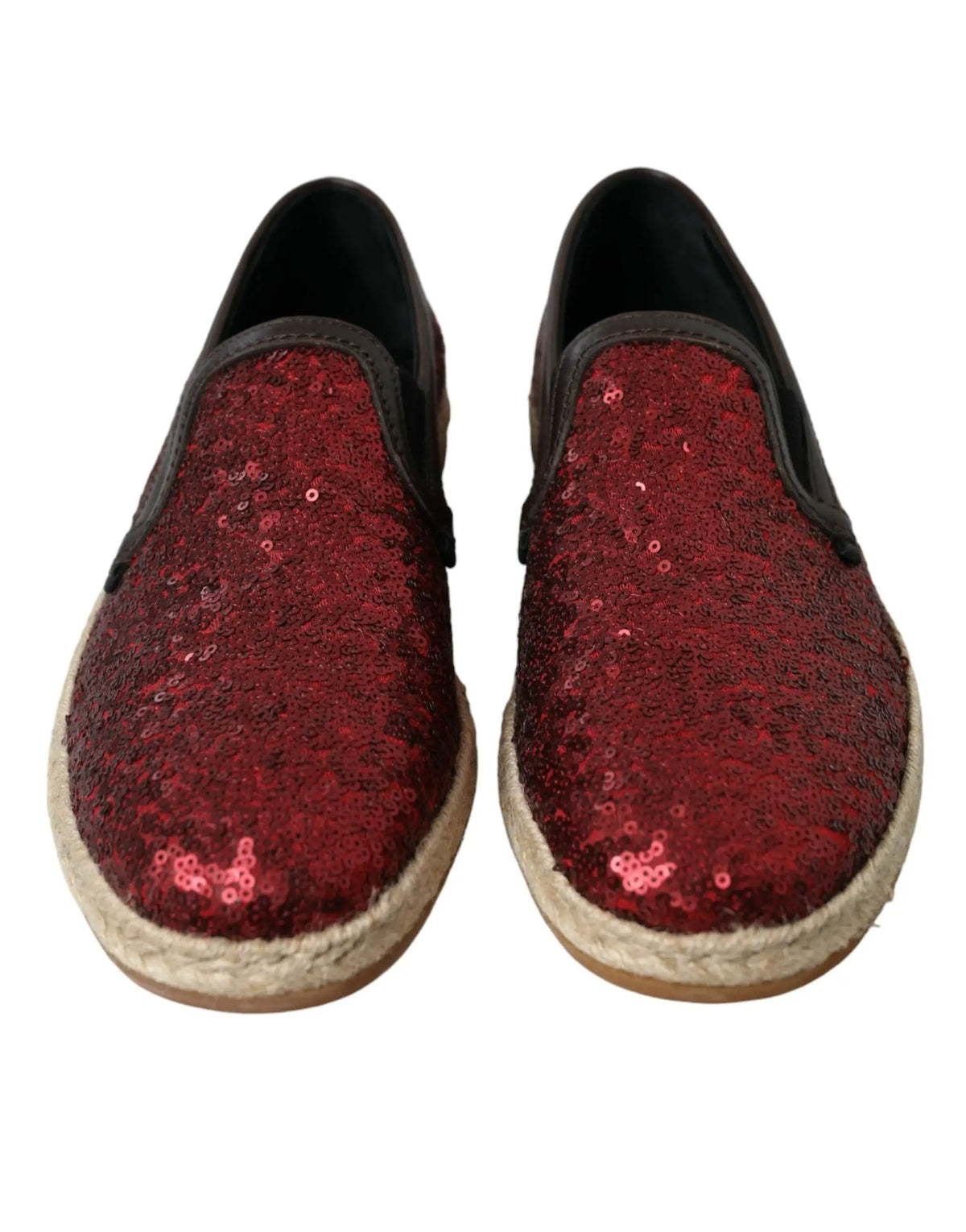 Espadrilles slip-on rouge à sequins dolce & gabbana pour homme avec doublure noire et semelles en jute tressé