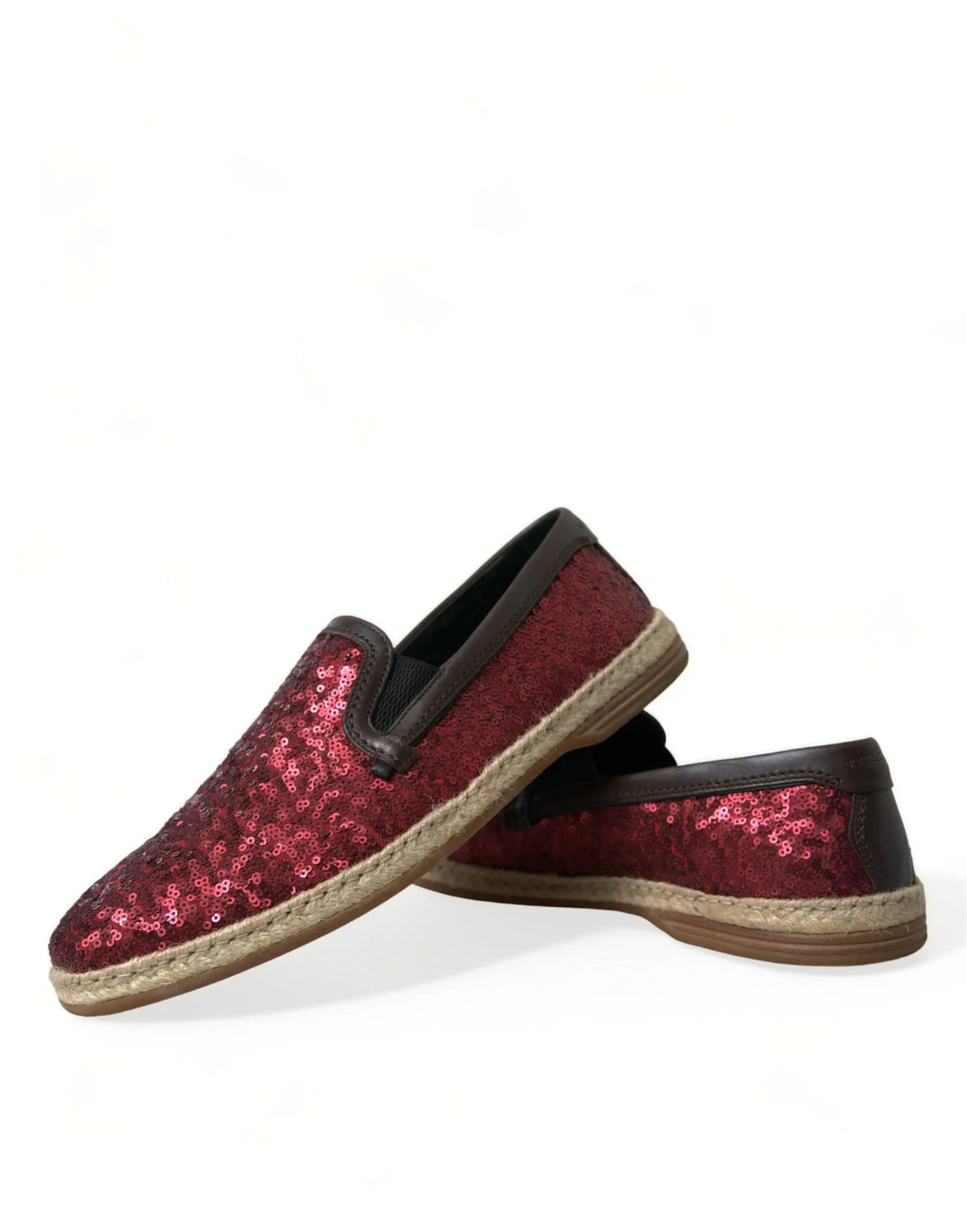 Dolce & gabbana mocassins rouges en sequins avec accents en cuir noir et semelle en jute tressé pour homme