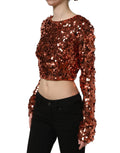 Dolce & Gabbana blouse crop en sequins rouges cuivre à manches longues scintillantes