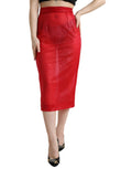 Jupe crayon rouge dolce & gabbana en tissu transparent avec taille haute et motif feuilles subtils