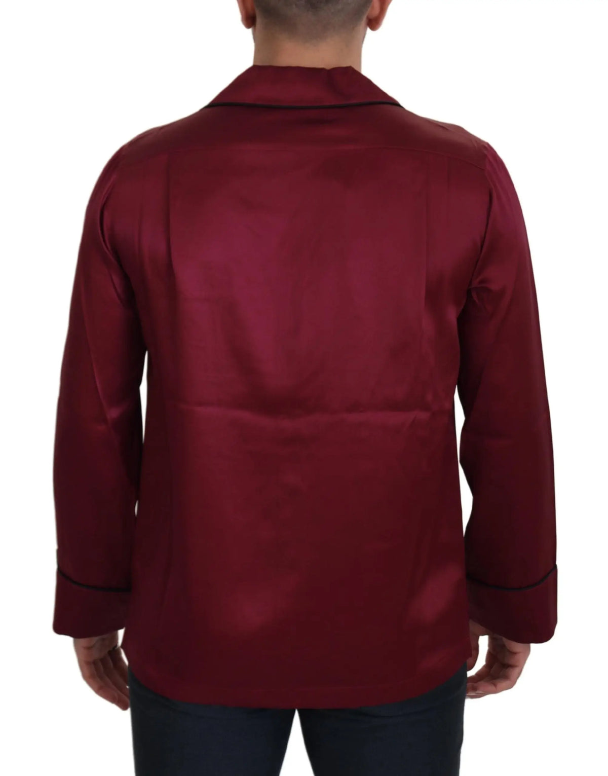 Veste de pyjama en satin bordeaux riche avec finition noire dolce & gabbana en soie pour le sommeil