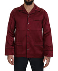 Chemise de pyjama en satin rouge bordeaux riche avec finition noire dolce & gabbana en soie pour lounge