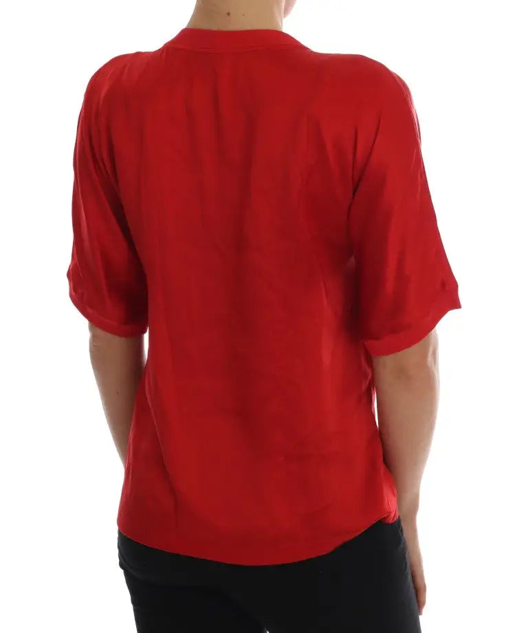 Blouse courte rouge vibrant dolce & gabbana en soie avec tissu fluide et encolure arrondie
