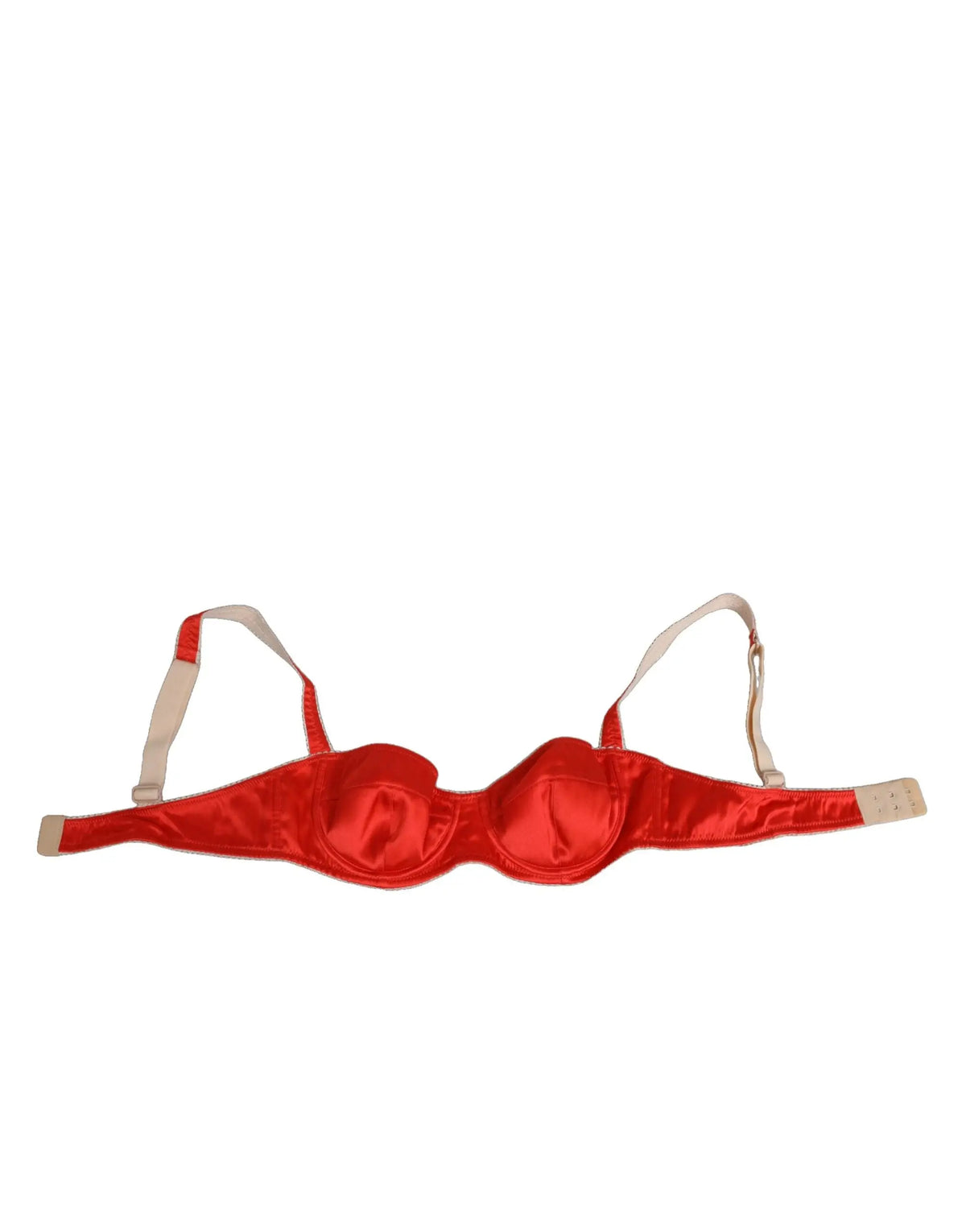 Dolce & gabbana soutien-gorge rouge en satin de soie avec armatures beige et agrafes assorties en tissu