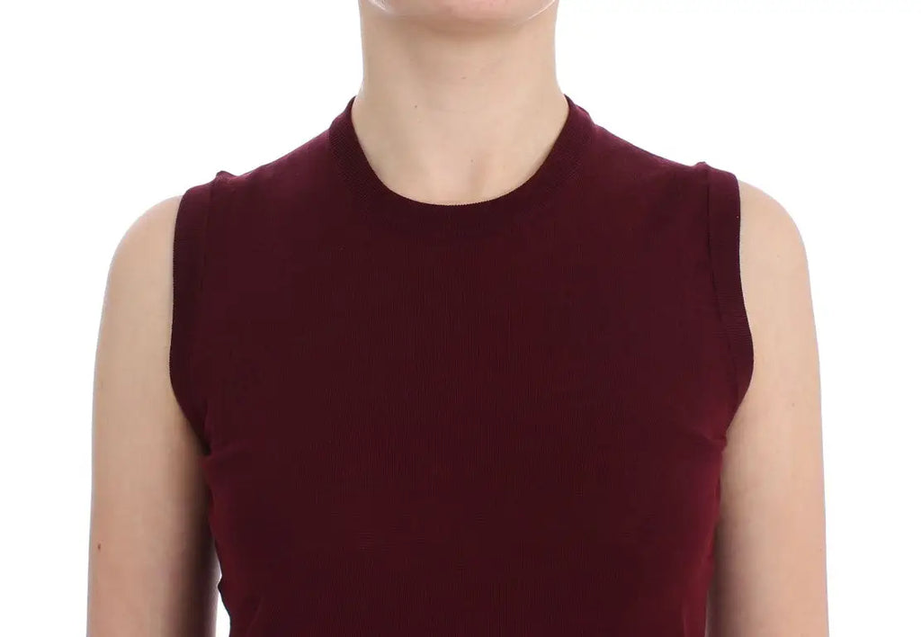 Dolce & gabbana débardeur bordeaux sans manches col rond en tissu lisse ajusté
