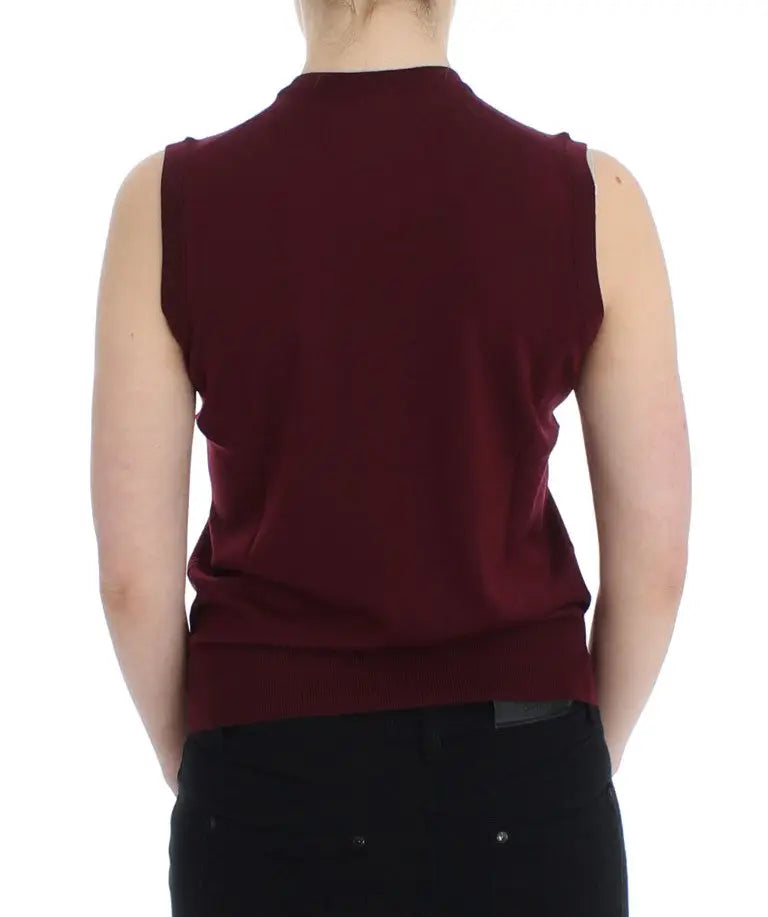 Dolce & gabbana rouge pull sans manches en maille avec encolure arrondie et ourlet côtelé