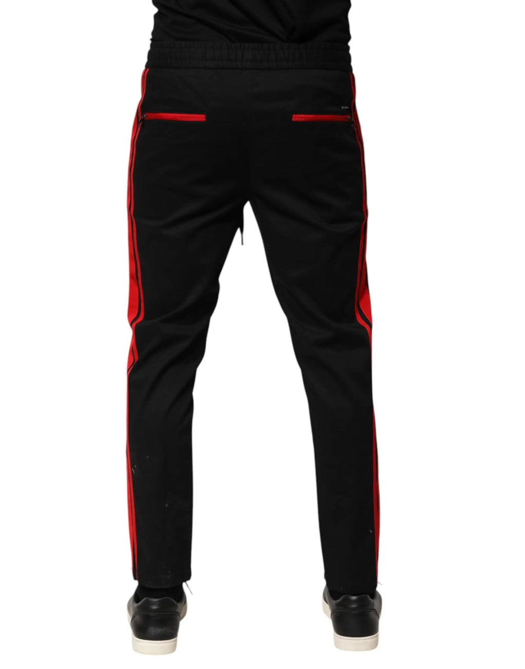 Pantalon de jogging dolce & gabbana en coton noir avec bandes rouges latérales et fermetures éclairs rouges à l’arrière
