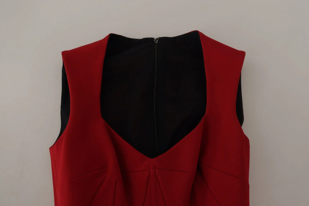 Robe midi bodycon rouge dolce & gabbana avec dos noir zippé et plis structurés à la taille