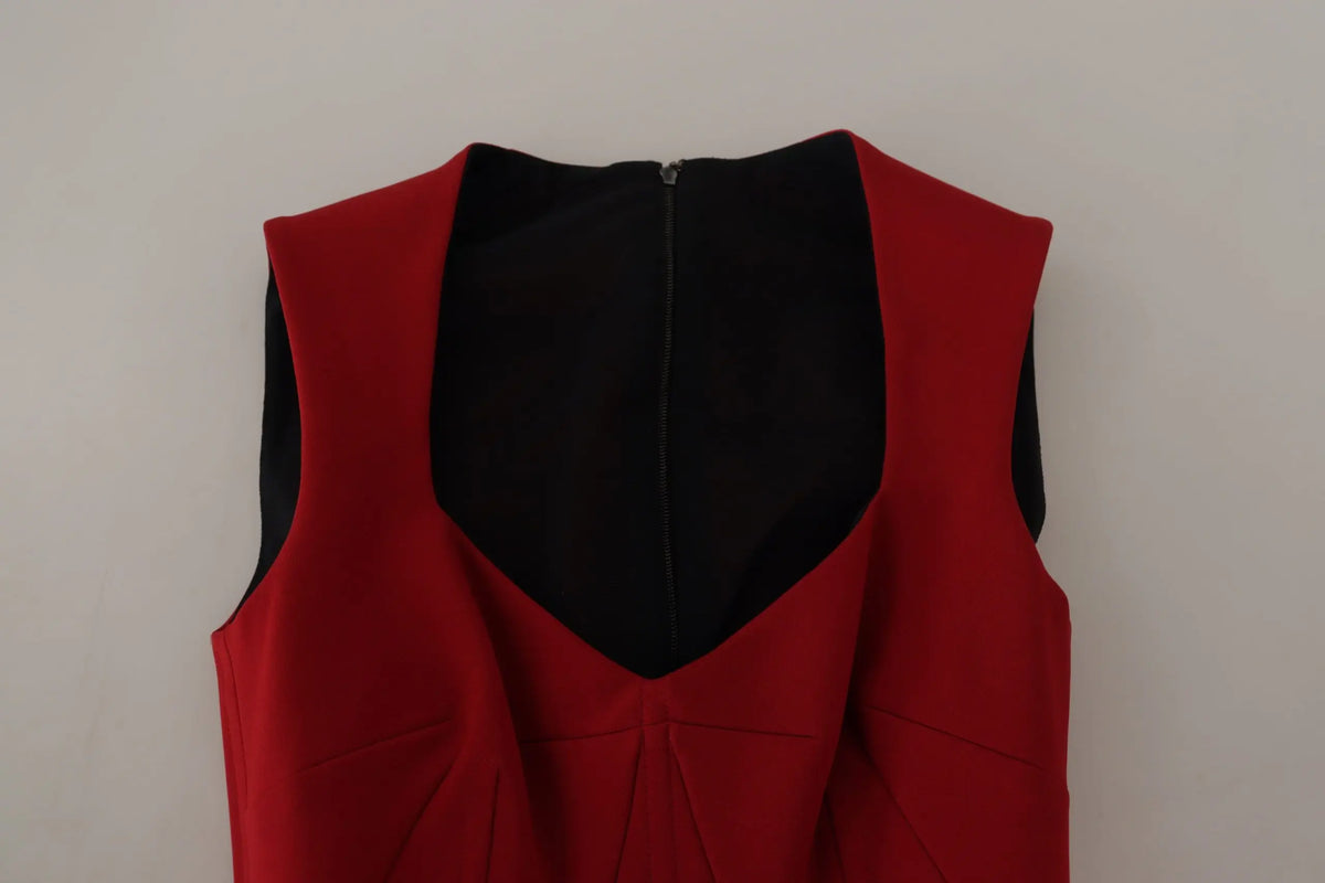 Robe midi bodycon rouge dolce & gabbana avec dos noir zippé et plis structurés à la taille