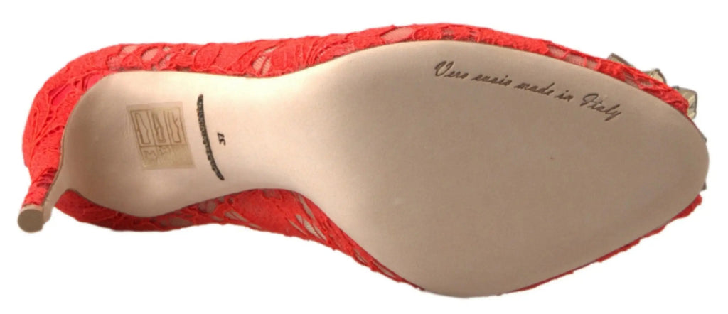 Dolce & Gabbana escarpin rouge taormina en dentelle avec motif délicat et talon fin en cristal