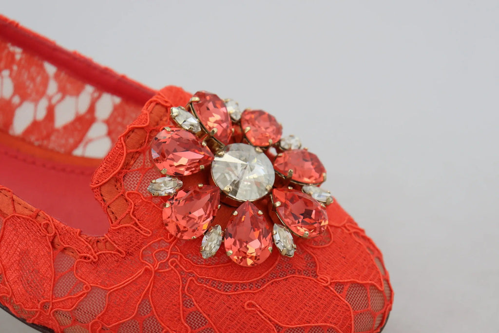 Ballet flats dolce & gabbana rouge en dentelle taormina avec broche florale cristaux pêche et clairs