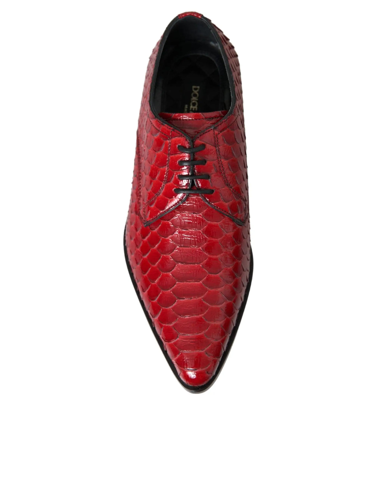 Dolce & gabbana derby homme rouge en cuir vernis effet peau de python à lacets noirs et bout pointu