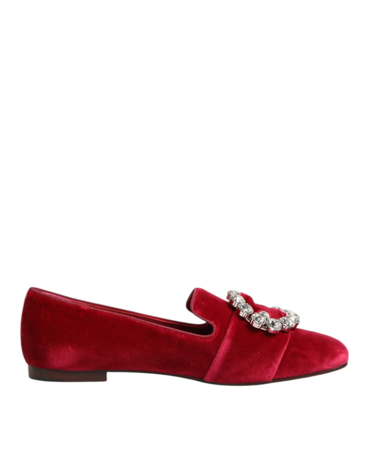 Dolce & gabbana mocassins plats en velours rouge avec boucle cristal éclatante
