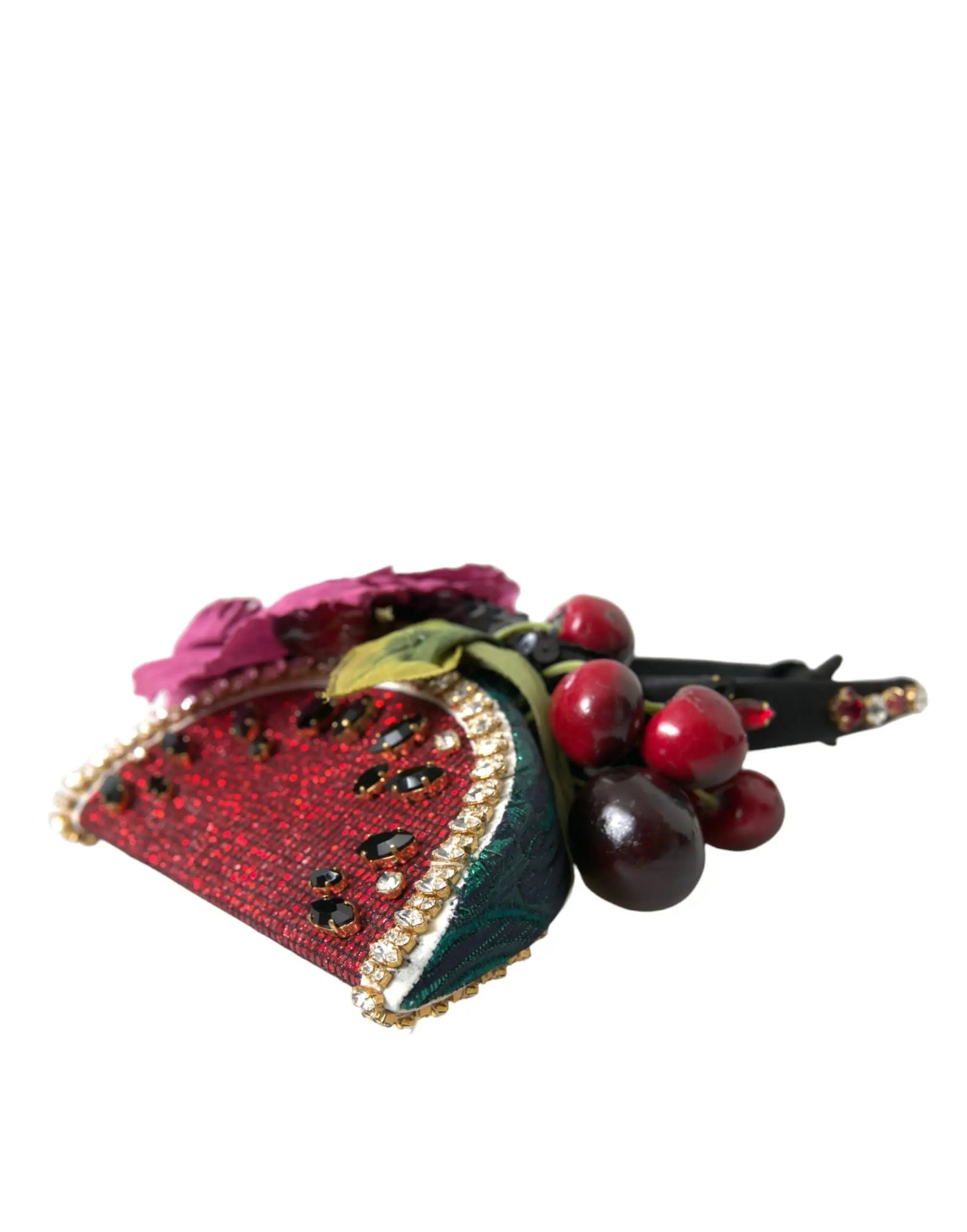 Dolce & gabbana serre-tête diadème rouge inspiré pastèque orné de cristaux, fausses baies et fleur rose éclatante