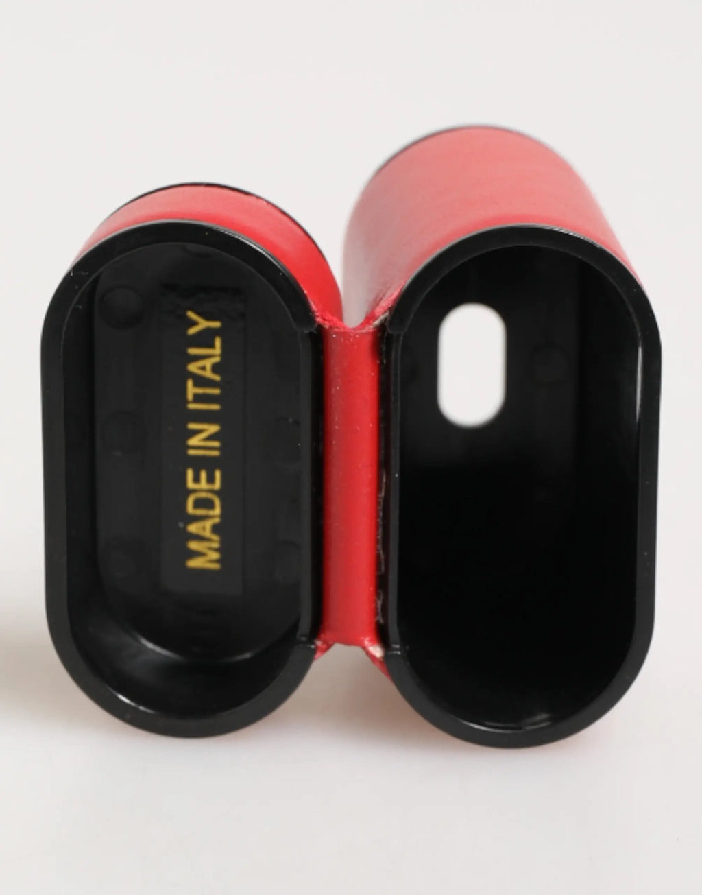 Étui airpods dolce & gabbana rouge et noir en cuir de veau avec design minimaliste et élégant face arrière