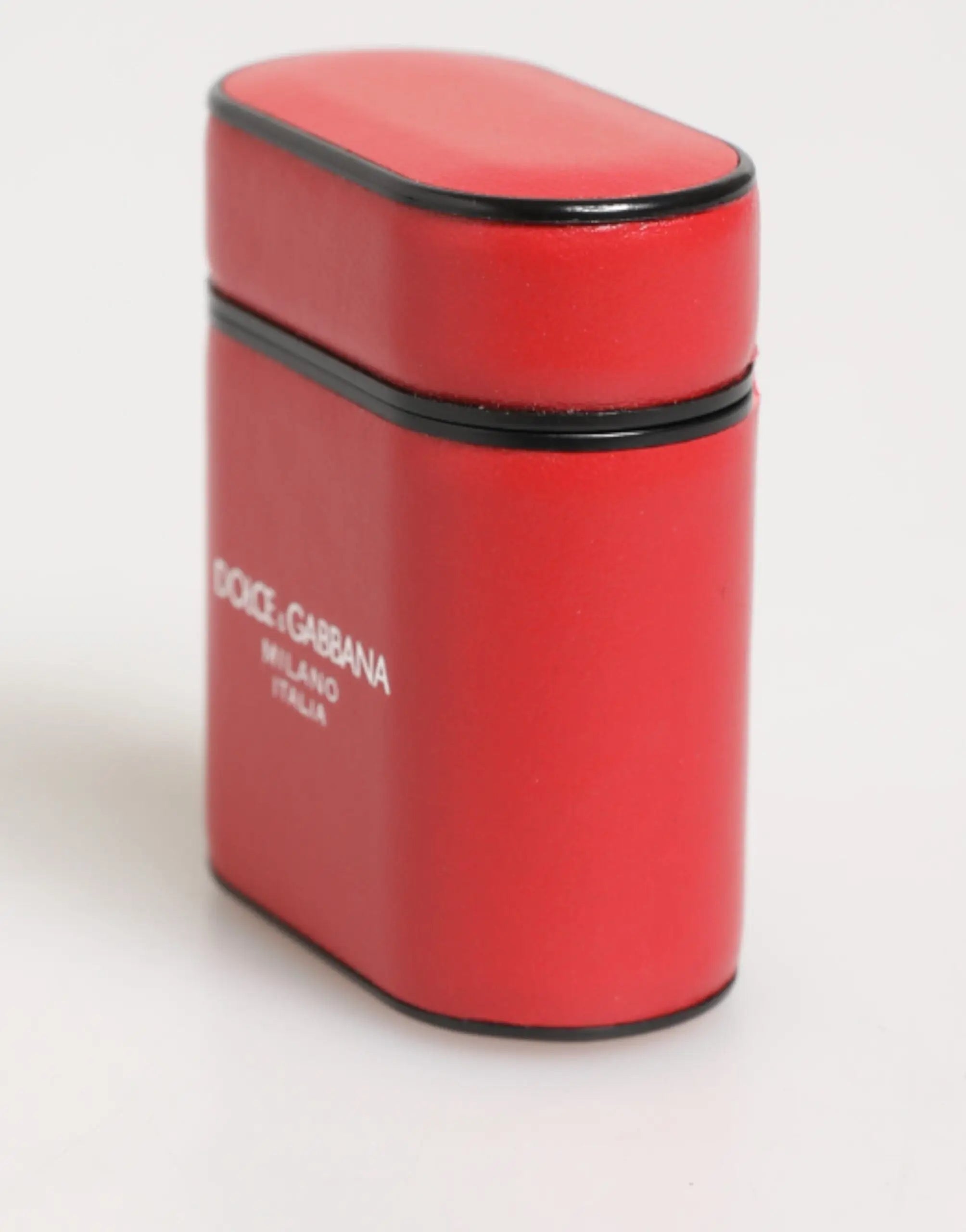 Étui airpods dolce & gabbana rouge en cuir de veau blanc avec logo et finition noire élégante milano italia