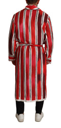 Robe de nuit homme dolce & gabbana en soie satinée rouge et blanche à rayures verticales avec ceinture assortie