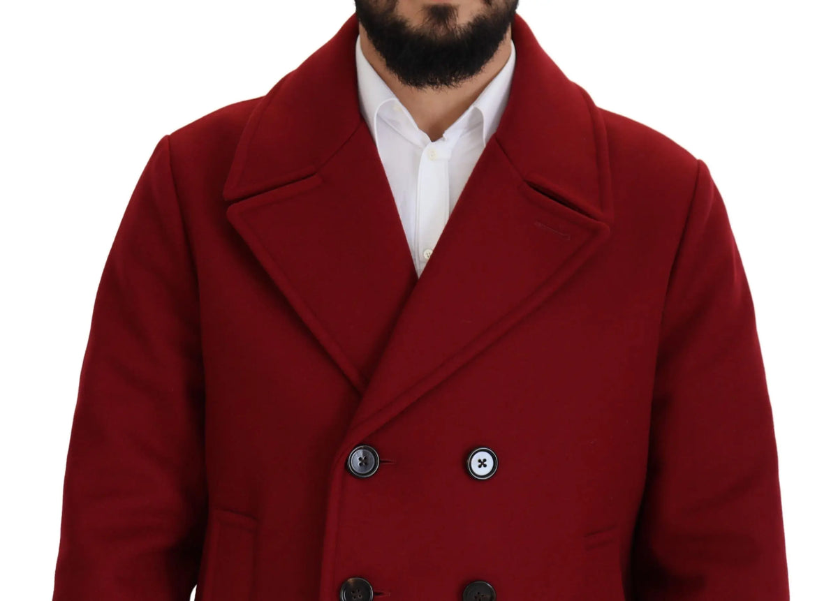 Dolce & gabbana manteau en laine rouge double boutonnage avec col à revers classique et boutons noirs