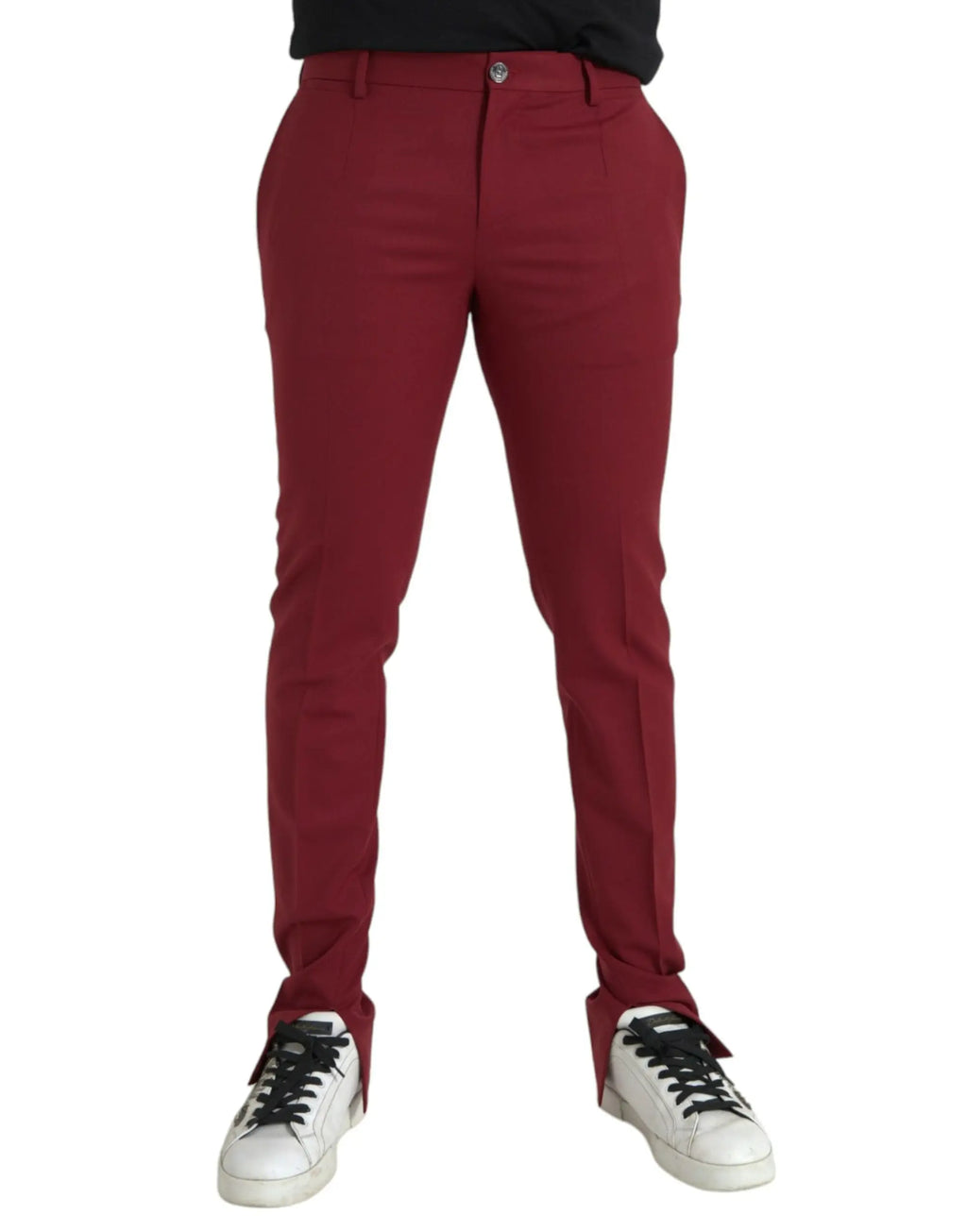 Pantalon slim fit en laine rouge dolce & gabbana avec fermeture classique et plis subtils