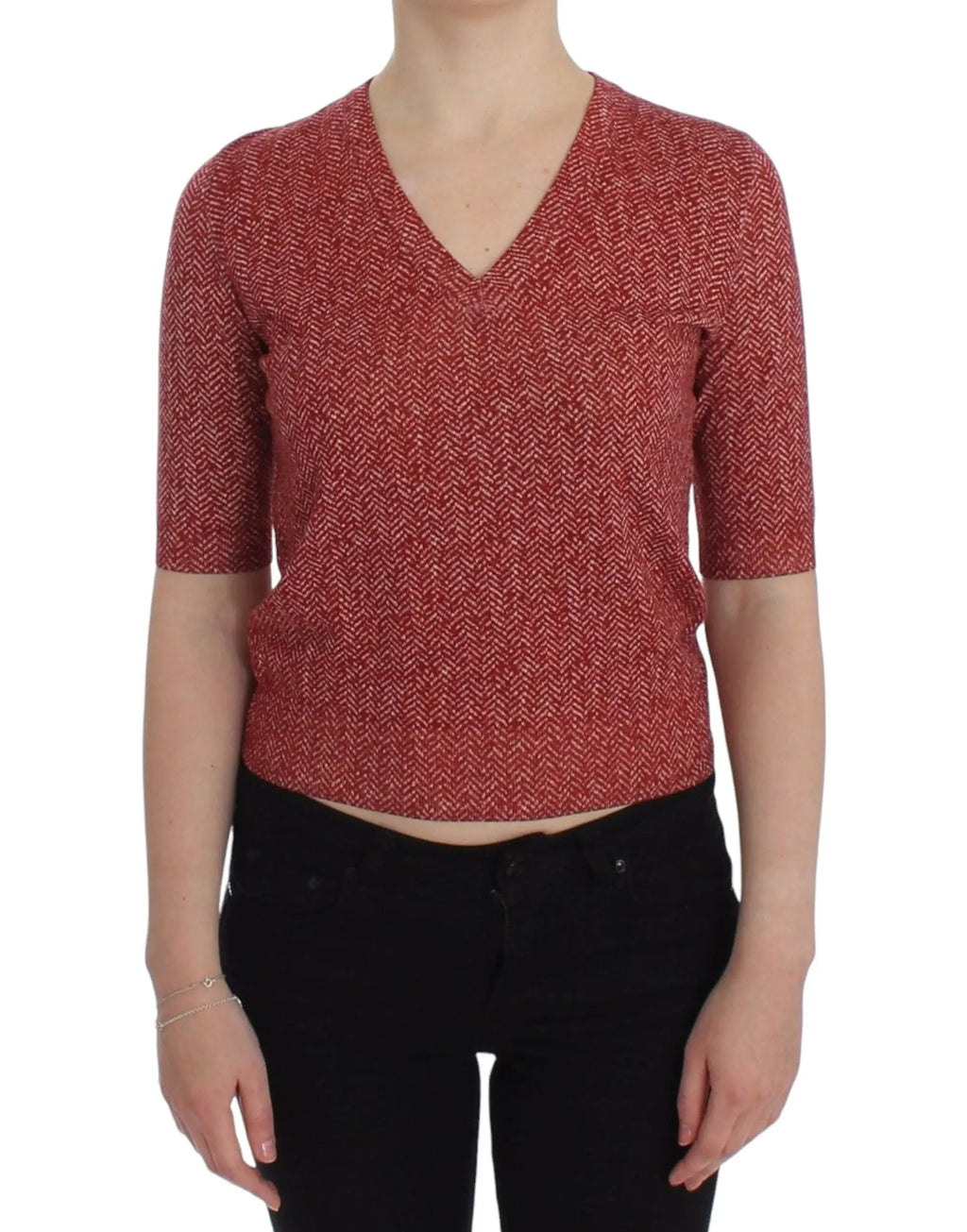 Pull à manches courtes en laine tweed rouge à motif chevrons de dolce & gabbana